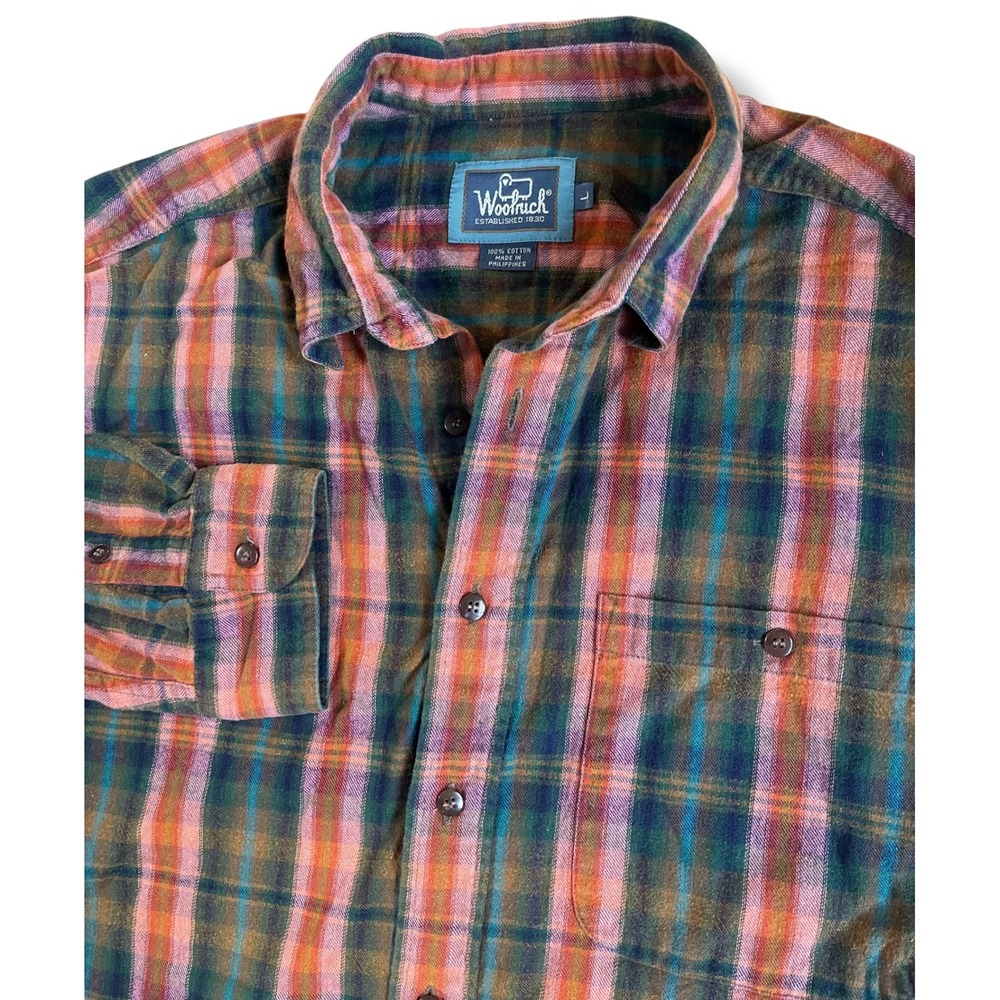 Woolrich Mens Large Cotton Flannel Plaid Button Down Shirt Multi-Color L